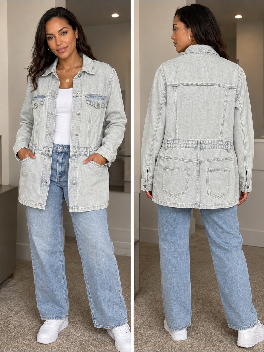 Zara Pale Blue Long Denim Jacket